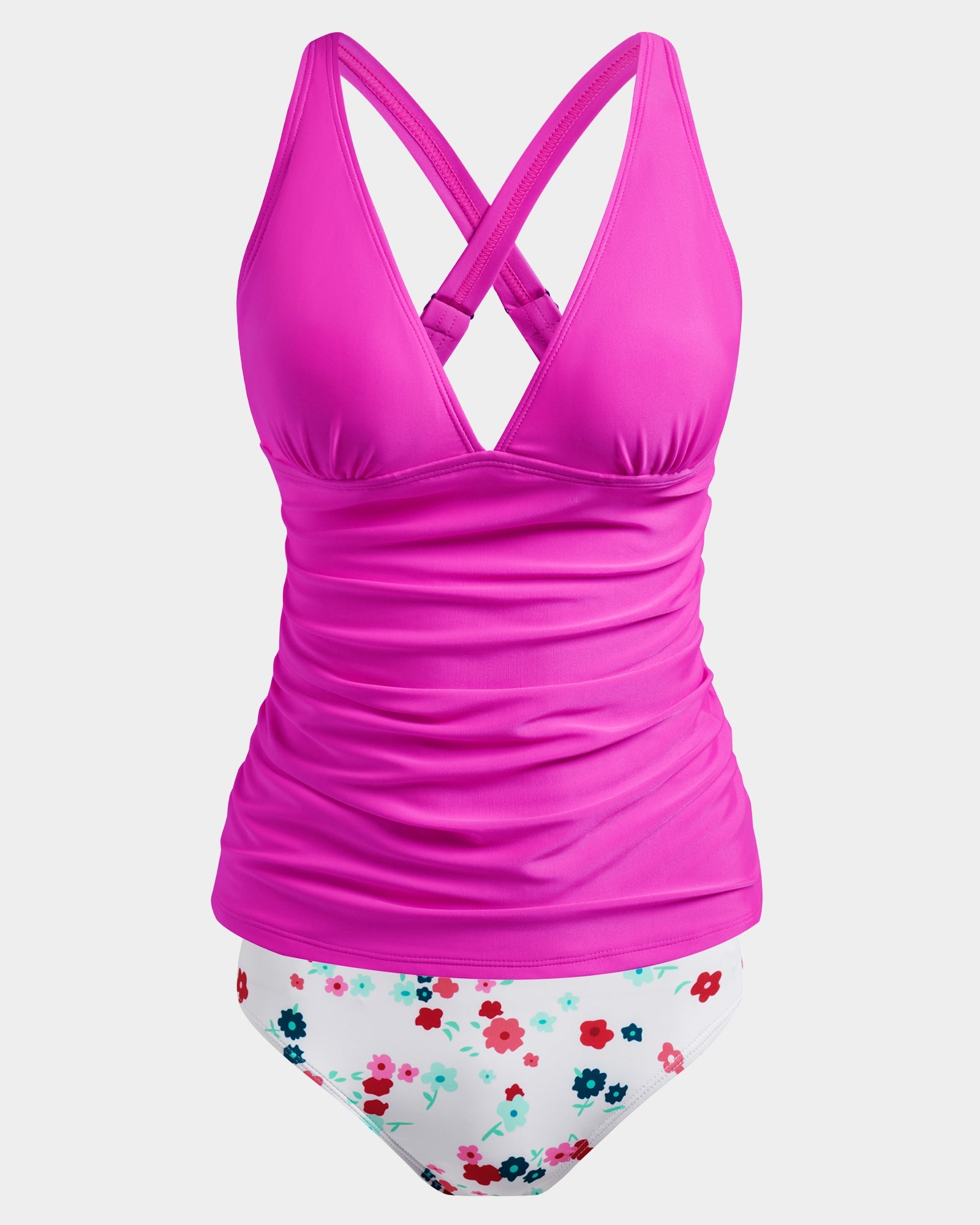  Underwire Tankini Top For Women Swimwear Tummy Control Swimming  Tops Built In Bra Sexy V Neck Swimsuit Hot Pink Gradient 10